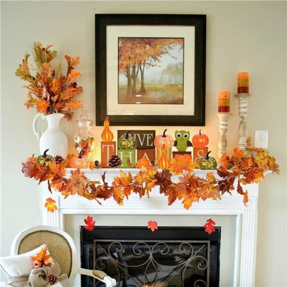 House 2 Pack Fall Maple Leaf Garland - 5.9Ft/Piece Hanging Vine Artificial - Picture 2 of 8